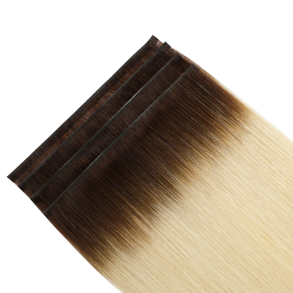 (#T2/60) Darkest Brown to Platinum Blonde Tape Weft Hair Extensions