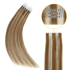 YiliteVip (#P8/60) Light Brown with Blonde Balayage Invisible Tape In Extensions 20Pcs