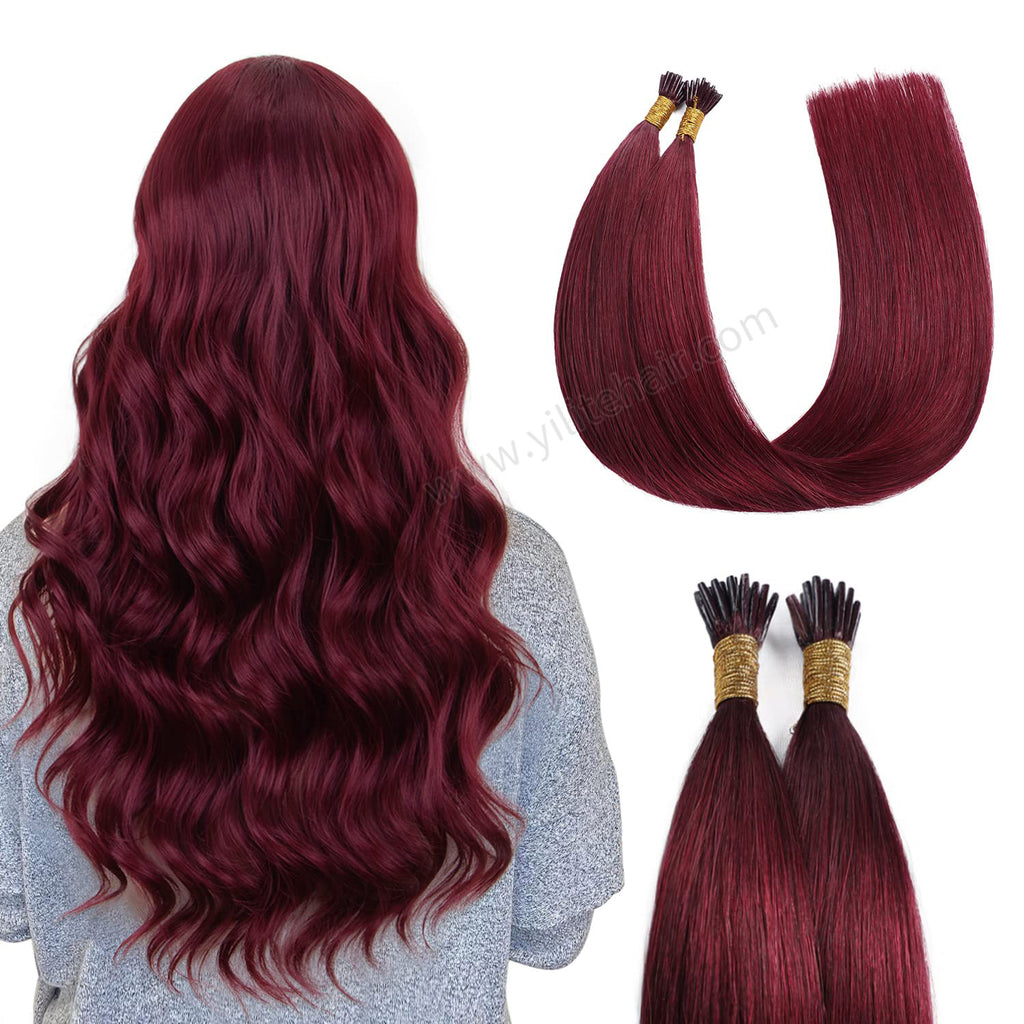 Back View of Model Wearing (#99J) Burgundy I Tip Extensions