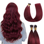 Back View of Model Wearing (#99J) Burgundy I Tip Extensions