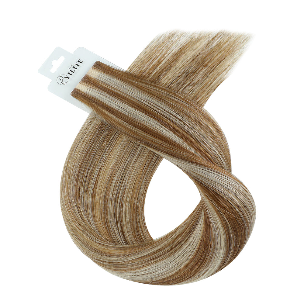 YiliteVip (#P8/60) Light Brown with Blonde Balayage Invisible Tape In Extensions 20Pcs