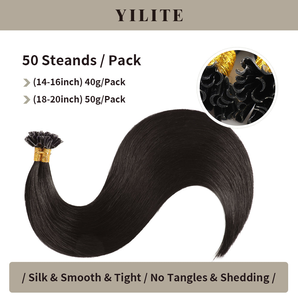 (#1B) Natural Black U Tip Hair Extensions 50 Strands Per Pack