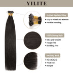 (#1B) Natural Black U Tip Hair Extensions with Italian Keratin Glue, 100% Virgin Hair, Healthy Ends