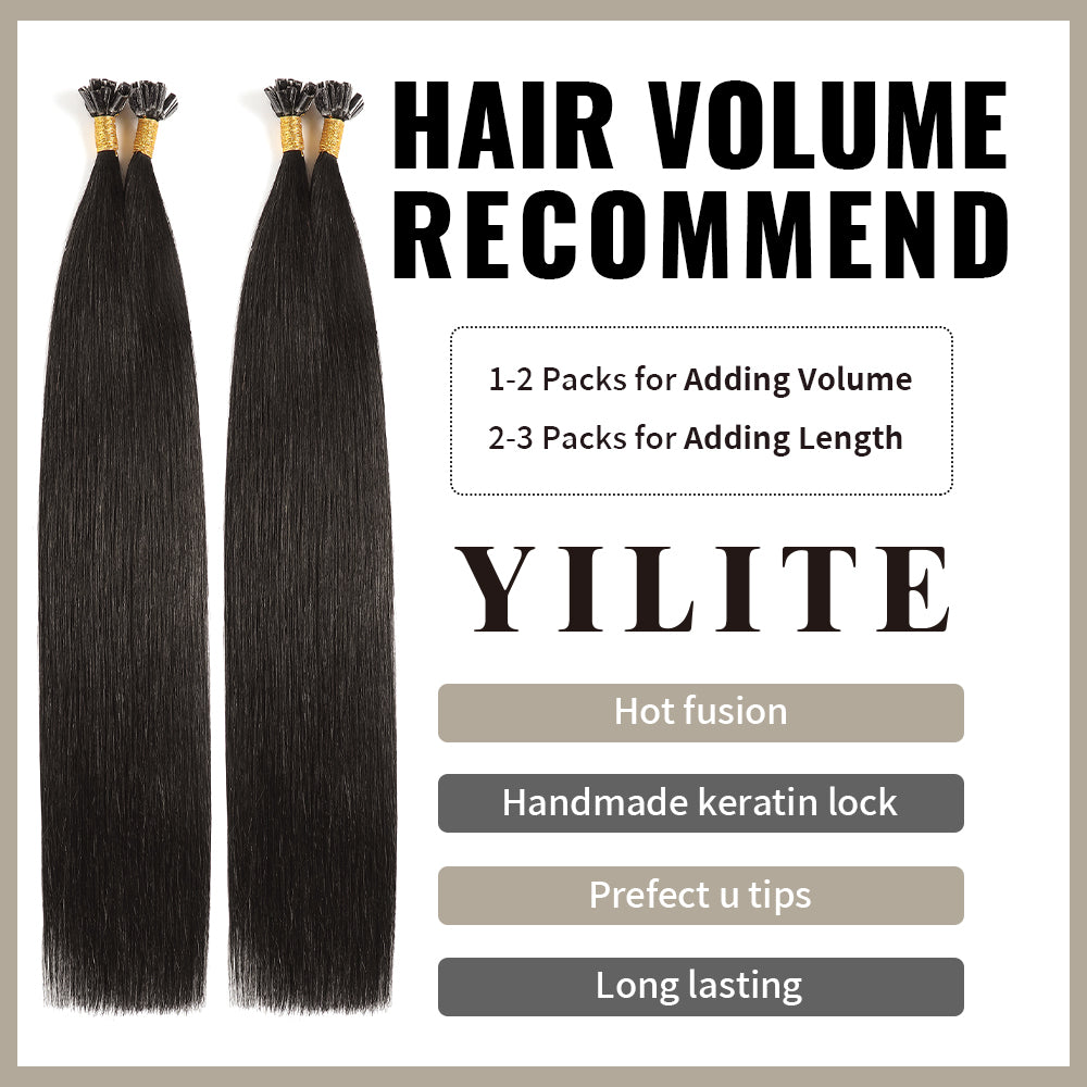 (#1B) Natural Black U Tip Hair Extensions with Hair Volume Recommend