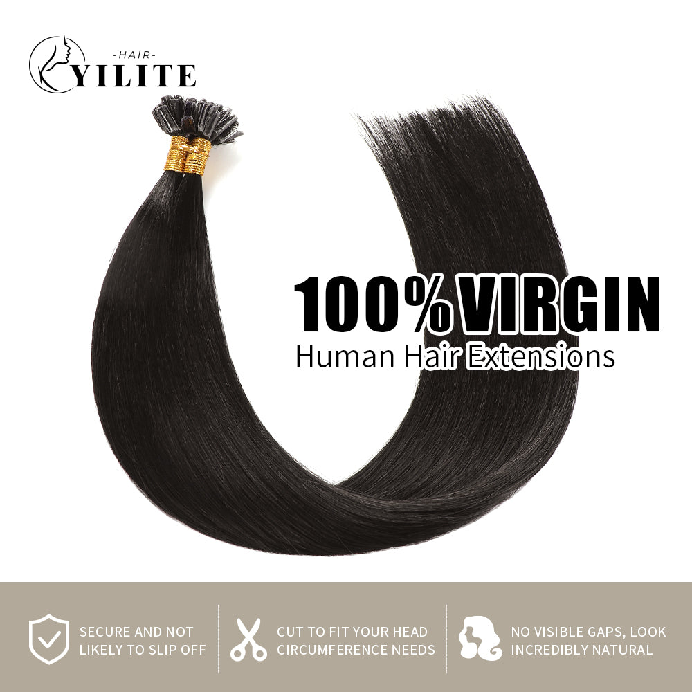 (#1B) Natural Black U Tip Hair Extensions 100% Virgin Human Hair 