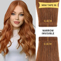 Model Wearing (#33) Dark Auburn Narrow Mini Tape In Hair Extensions 