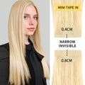 Model Wearing (#613) Bleach Blonde Narrow Mini Tape In Hair Extensions 