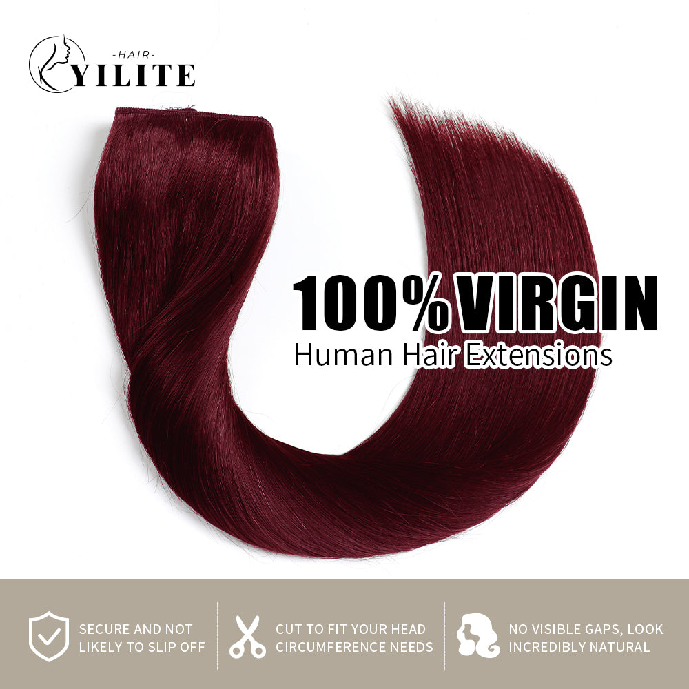 (#99J) Burgundy Invisible Wire Hair Extensions 100% Virgin Human Hair  