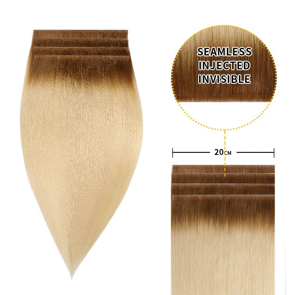 (#T8/60) Light Brown to Platinum Blonde Tape Weft Hair Extensions 20CM 4Pcs