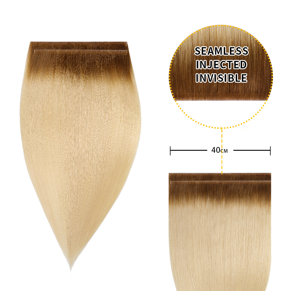(#T8/60) Light Brown to Platinum Blonde Tape Weft Hair Extensions 40CM 2Pcs