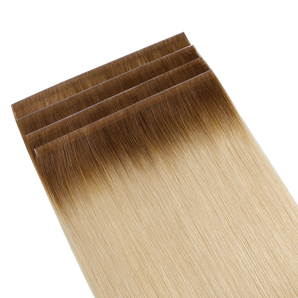 (#T8/60) Light Brown to Platinum Blonde Tape Weft Hair Extensions 4Pcs