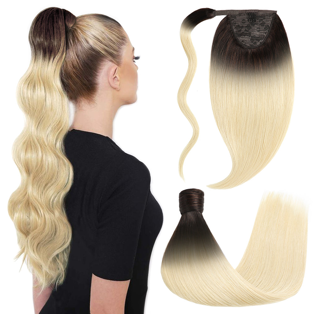 Back View of Model Showcasing (#T2/60) Wrap Around Ponytail Extension