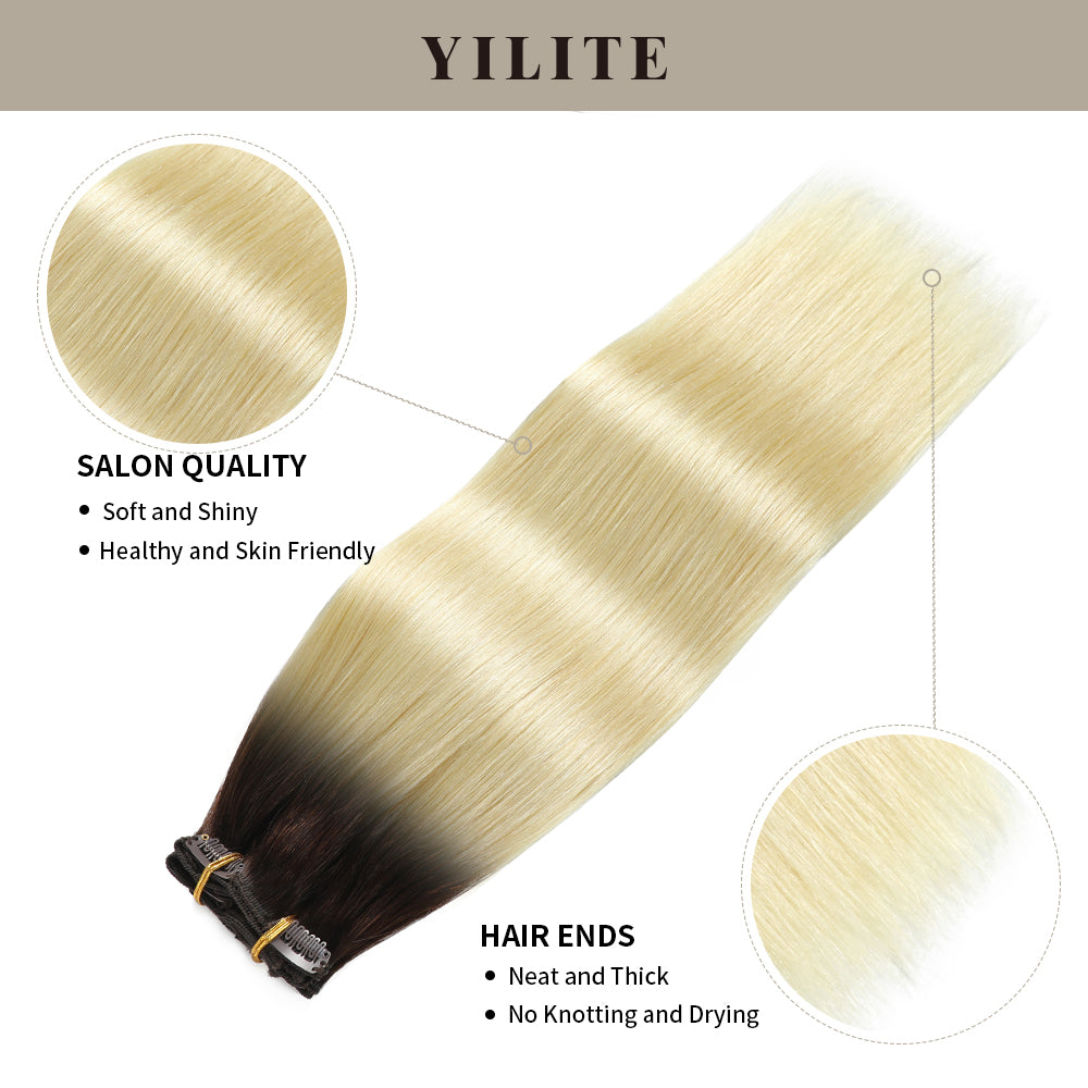 (#T2/60) Darkest Brown to Platinum Blonde Classic Clip Ins with salon quality and hair ends 