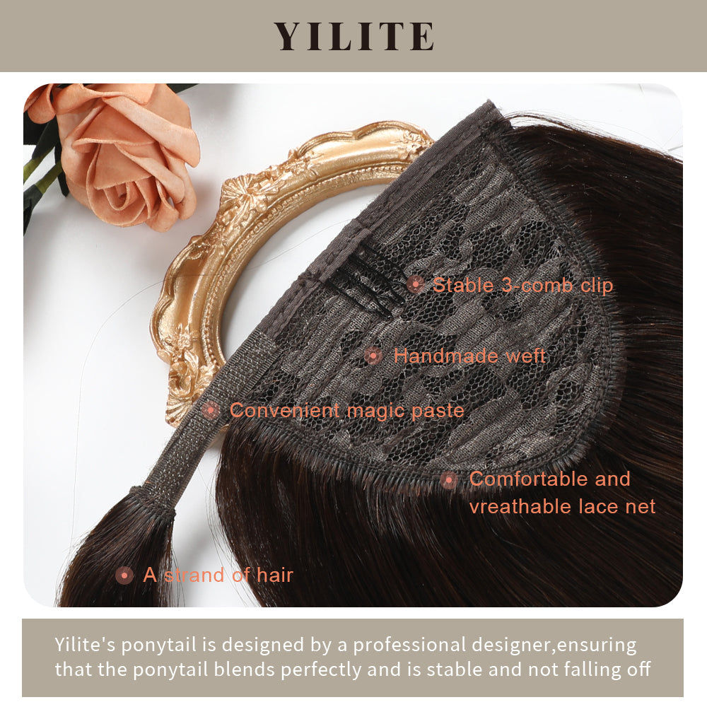 Close-Up Showing Details of (#T2/60) Darkest Brown to Platinum Blonde Wrap Around Ponytail Extension