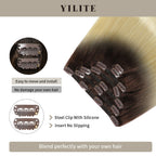 Close-up of (#T2/60) Darkest Brown to Platinum Blonde Classic Clip Ins