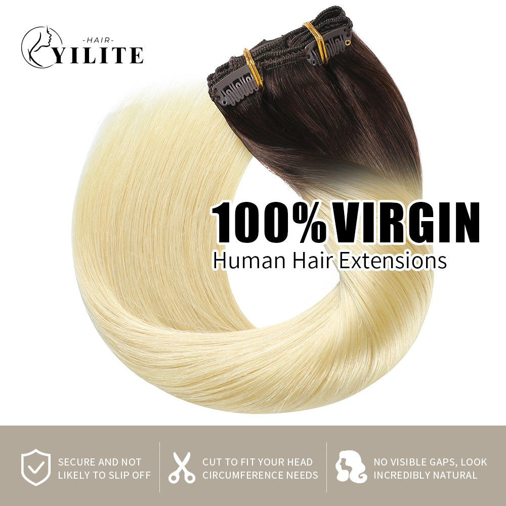 Virgin Human Hair (#T2/60) Darkest Brown to Platinum Blonde Classic Clip Ins