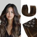 Model Wearing (#P2/6/T2) Darkest Brown Balayage Classic Clip Ins