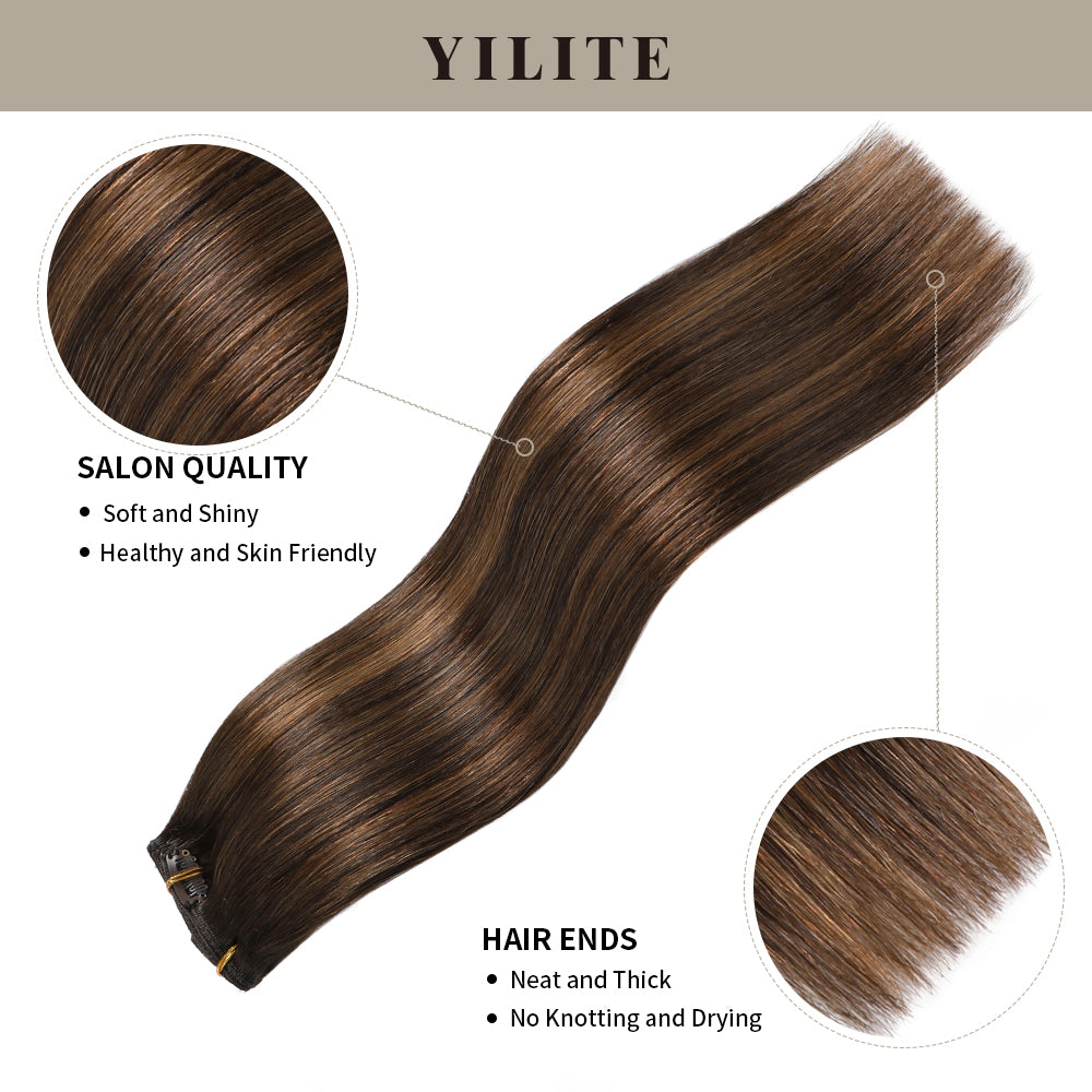 (#P2/6/T2) Darkest Brown Balayage Classic Clip Ins with salon quality and hair ends