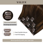 Close-up of (#P2/6/T2) Darkest Brown Balayage Classic Clip Ins