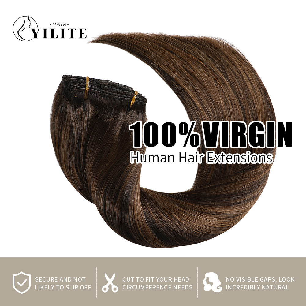 Virgin Human Hair (#P2/6/T2) Darkest Brown Balayage Classic Clip Ins