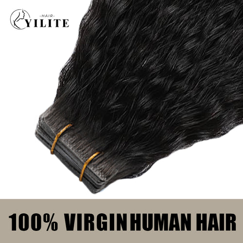 (#1B) Natural Black Kinky Straight Invisible Tape Ins 20Pcs Virgin Human Hair