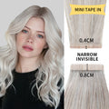 Model Wearing Silver Narrow Mini Tape In Hair Extensions 