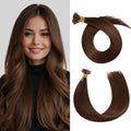Model Wearing (#4) Chocolate Brown U Tip Hair Extensions
