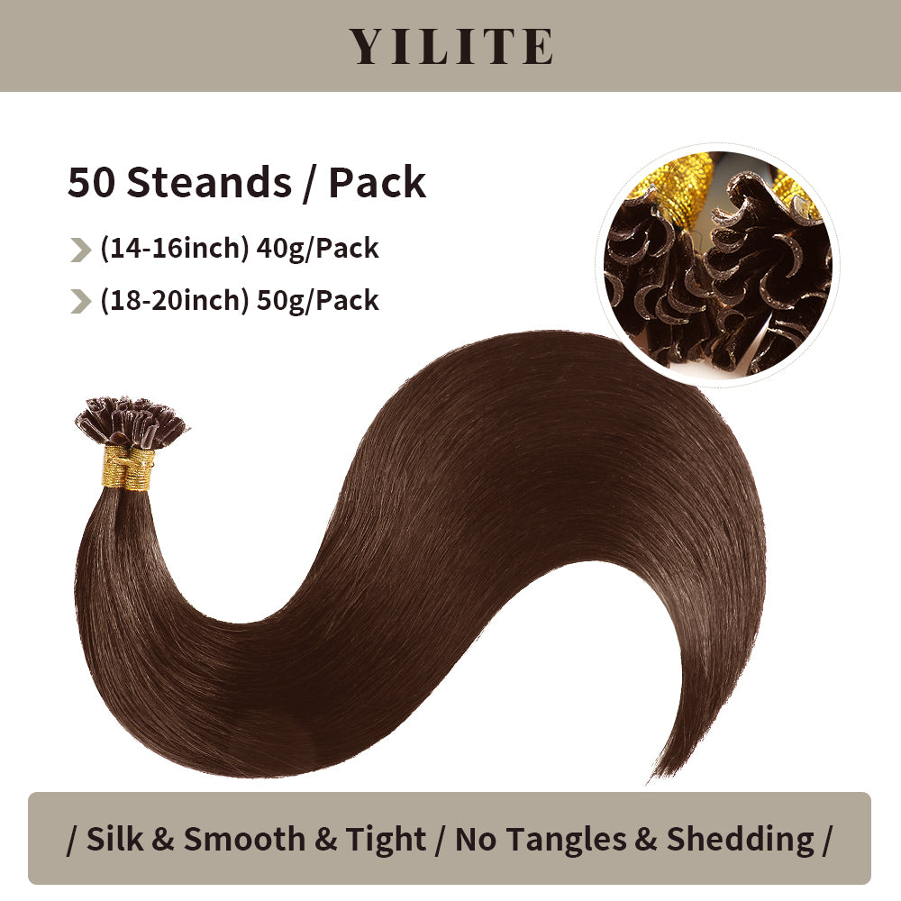 (#4) Chocolate Brown U Tip Hair Extensions 50 Strands Per Pack