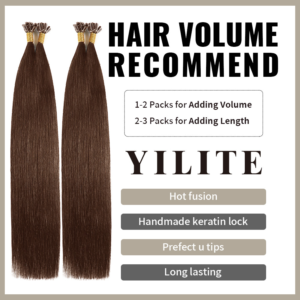 (#4) Chocolate Brown U Tip Hair Extensions with Hair Volume Recommend