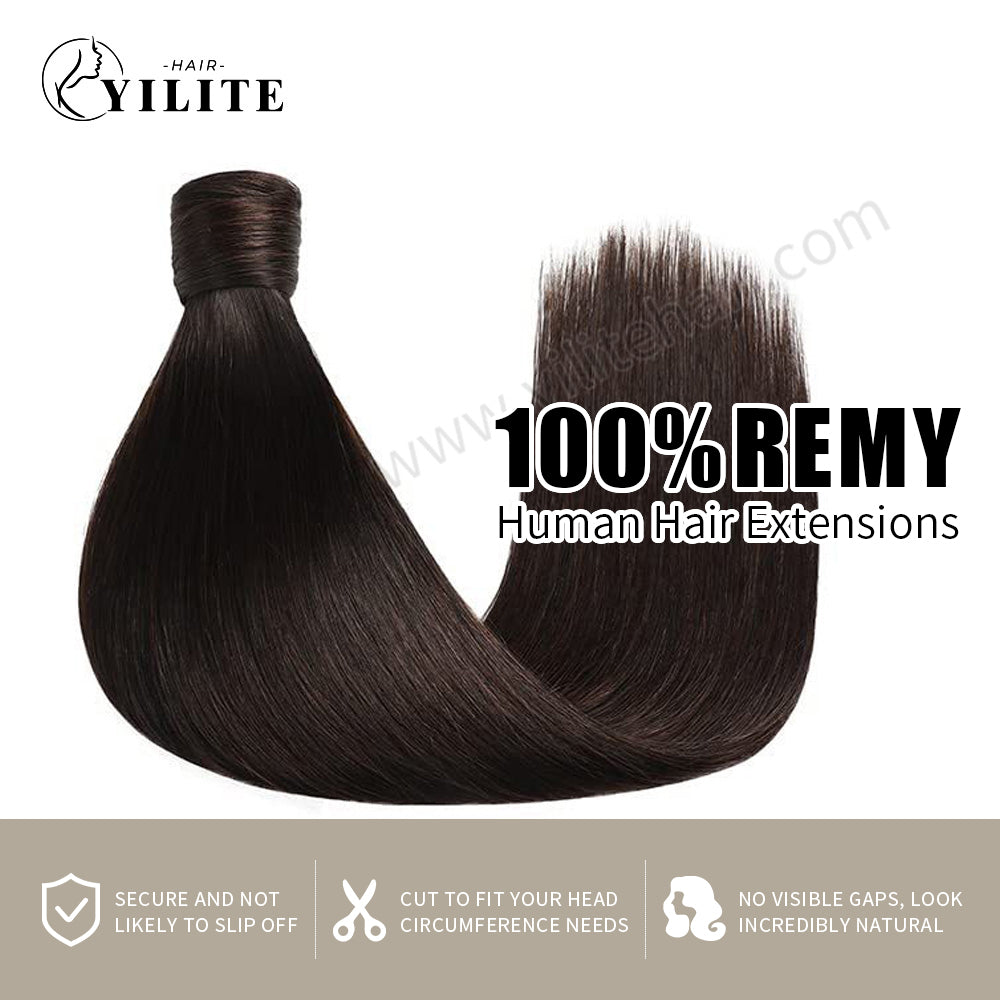 (#2) Darkest Brown Wrap Around Ponytail Extension Virgin Human Hair