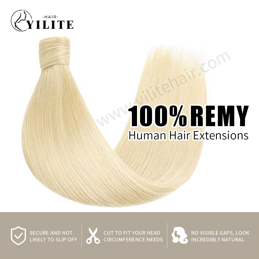 (#60) Platinum Blonde Wrap Around Ponytail Extension Virgin Human Hair