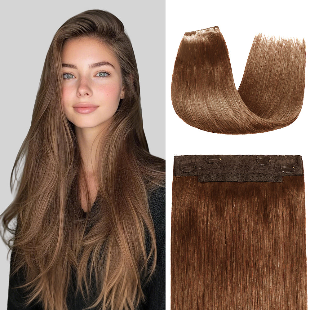 Model Showcasing (#6) Chestnut Brown Invisible Wire Hair Extensions