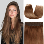 Model Showcasing (#6) Chestnut Brown Invisible Wire Hair Extensions
