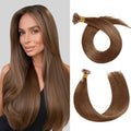 Model Wearing (#6) Chestnut Brown U Tip Hair Extensions
