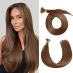 Model Wearing (#6) Chestnut Brown U Tip Hair Extensions