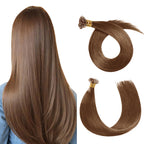 Back View of Model Wearing (#6) Chestnut Brown U Tip Hair Extensions 