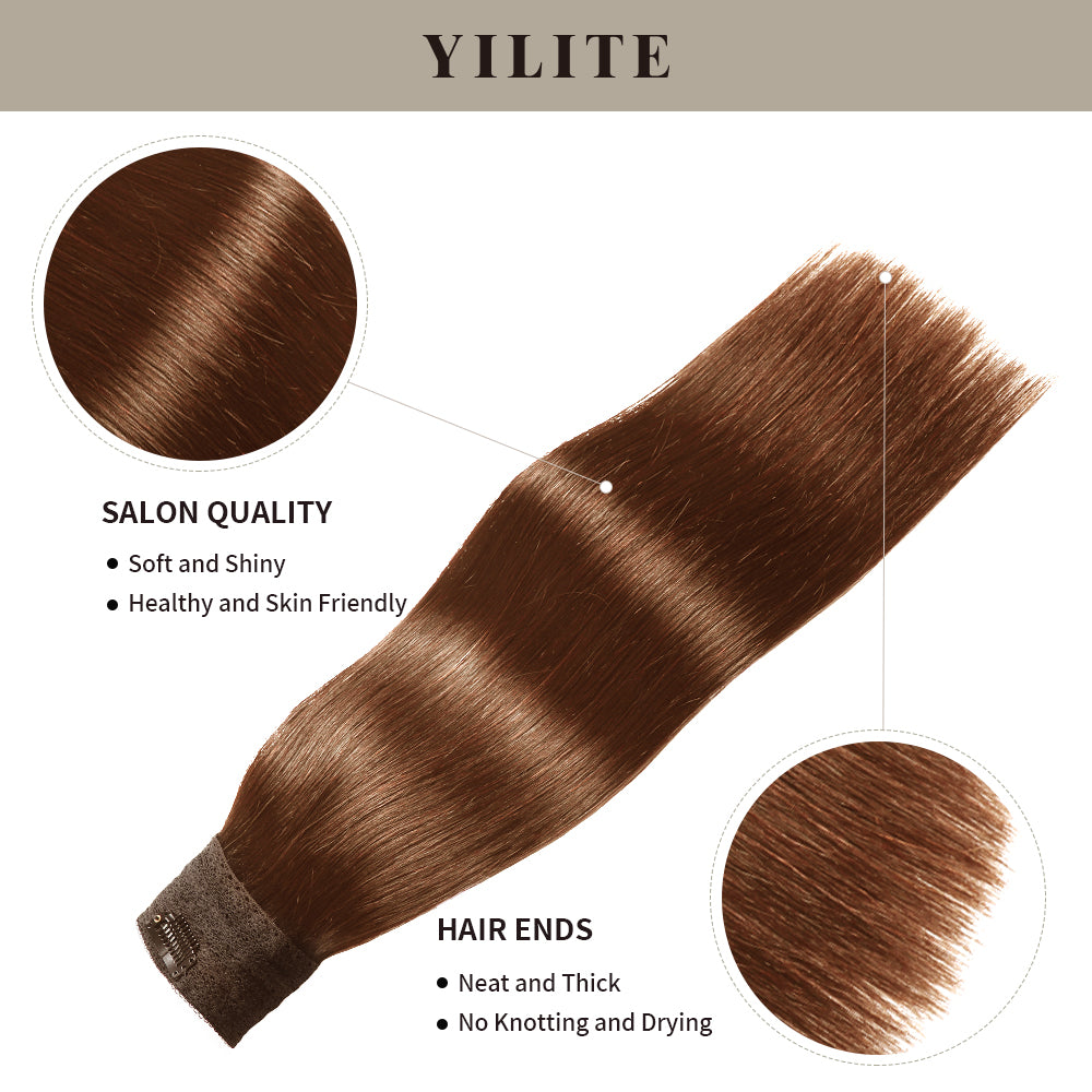 (#6) Chestnut Brown Invisible Wire Hair Extensions with Salon Quality and Thick Hair Ends