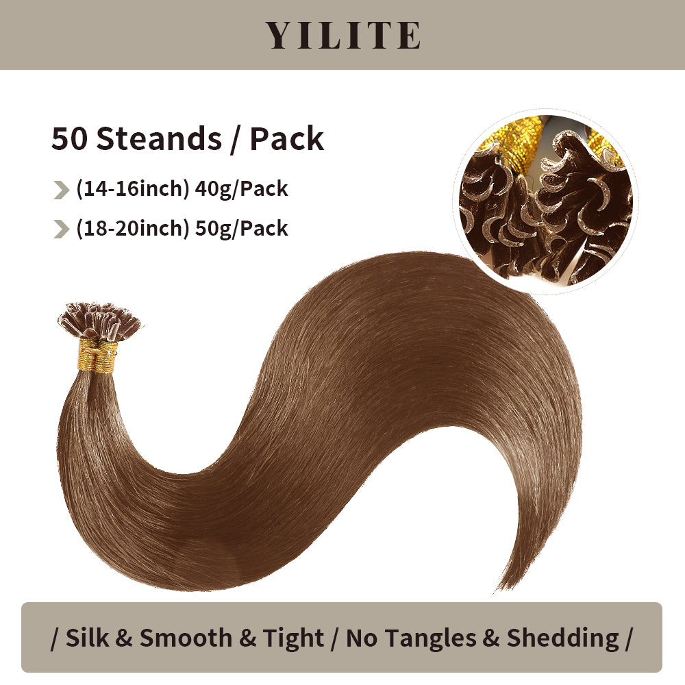 (#6) Chestnut Brown U Tip Hair Extensions 50 Strands Per Pack