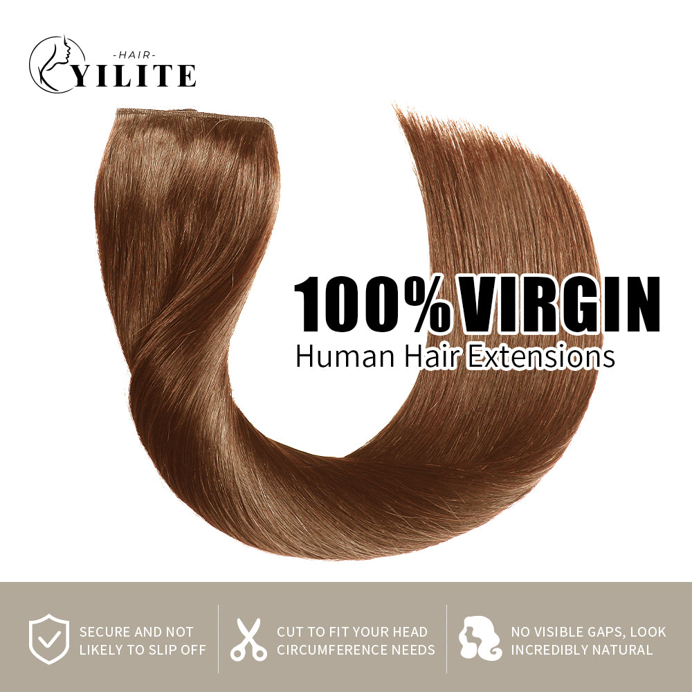 (#6) Chestnut Brown Invisible Wire Hair Extensions 100% Virgin Human Hair
