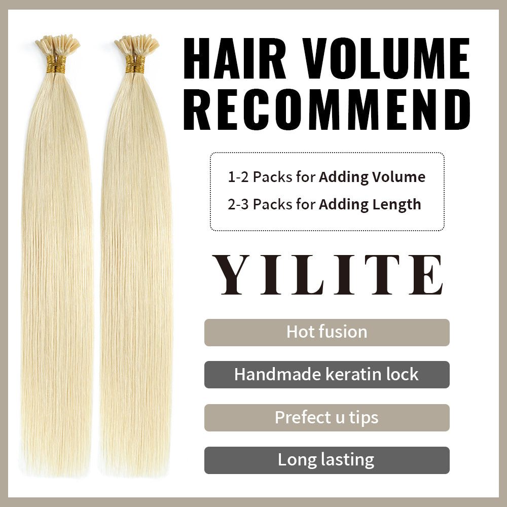 (#60) Platinum Blonde U Tip Hair Extensions with Hair Volume Recommend