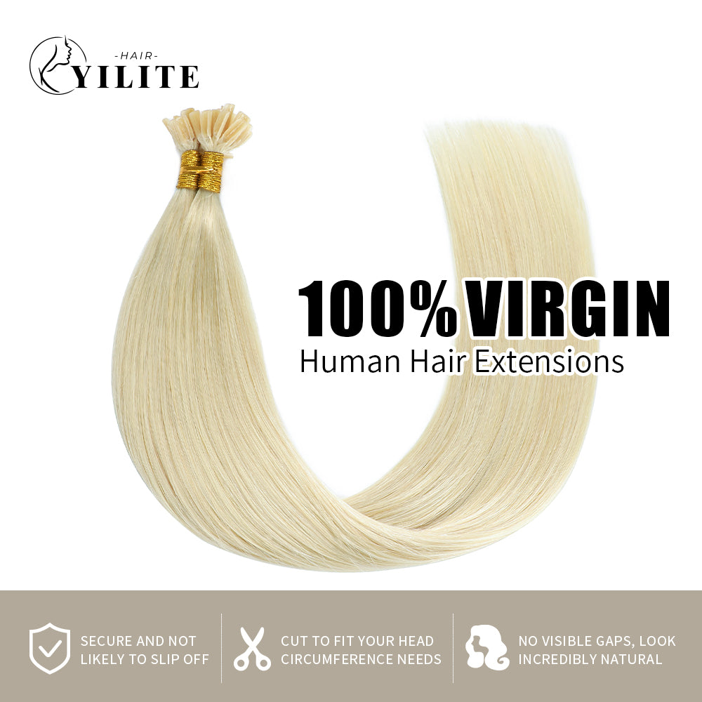 (#60) Platinum Blonde U Tip Hair Extensions 100% Virgin Human Hair 