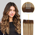 Model Showcasing (#P6/613/T4) Brown to Blonde Balayage Genius Wefts, Handmade, Thin, and Natural 