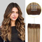 Model Showcasing (#P6/613/T4) Brown to Blonde Balayage Genius Wefts, Handmade, Thin, and Natural 