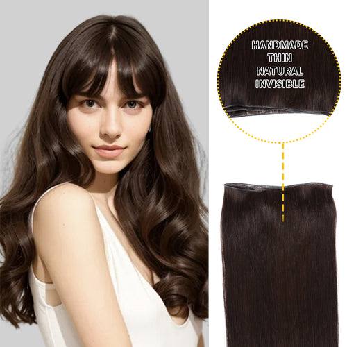 Model Showcasing (#2) Darkest Brown Genius Wefts, Handmade, Thin, and Natural