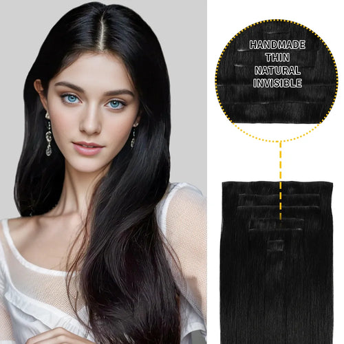 Model Wearing Seamless Clip Ins 7Pcs 16 Clips (#1) Jet Black