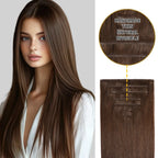 Model Wearing Seamless Clip Ins 7Pcs 16 Clips (#4) Chocolate Brown 