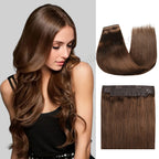 Model Showcasing (#4) Chocolate Brown Invisible Wire Hair Extensions