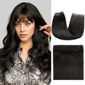 Model Showcasing (#1B) Natural Black Invisible Wire Hair Extensions