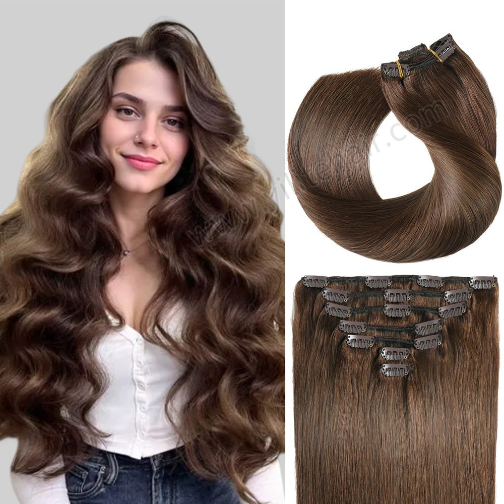 Model Wearing (#4) Chocolate Brown Classic Clip Ins