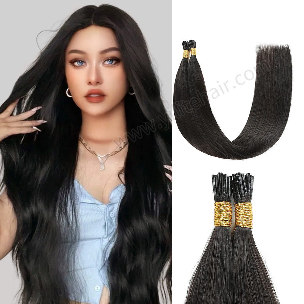 Model Wearing (#1B) Natural Black I Tip Extensions  